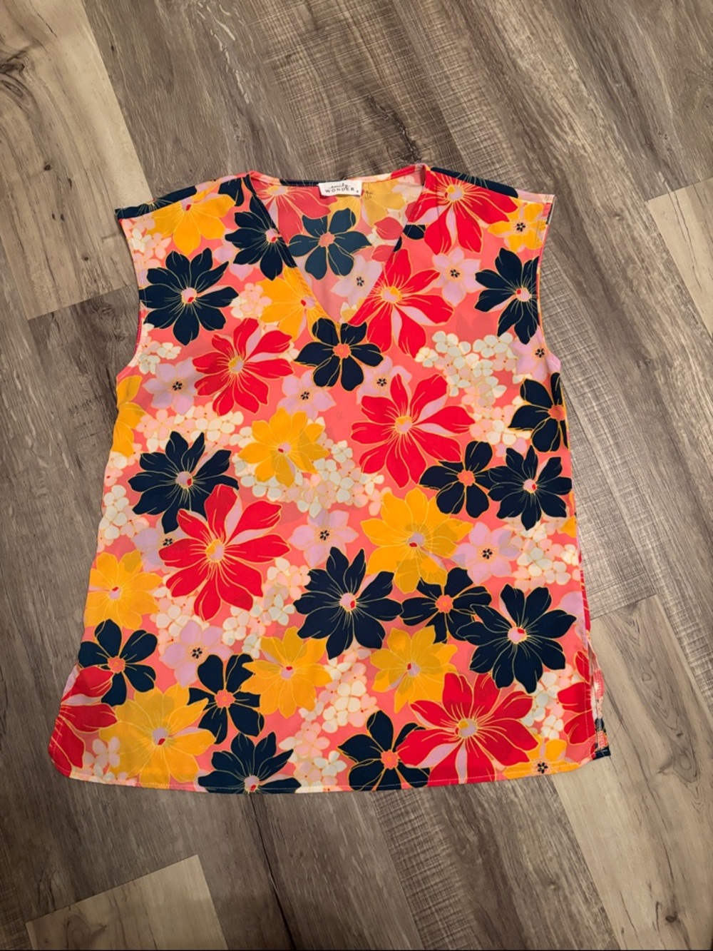 Sleeveless Floral V-Neck Top - Pink Multi